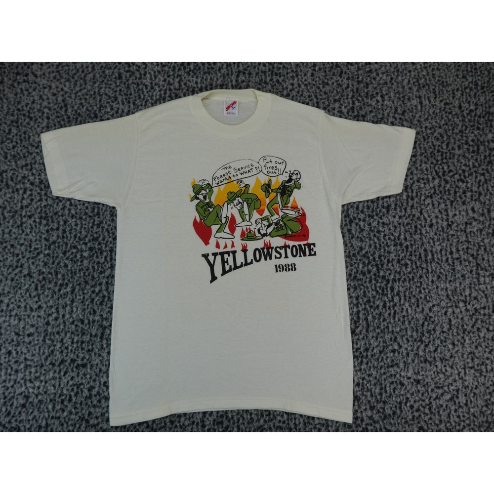 Vtg 1988 Yellowstone National Park Fire Jerzees T-Shirt Mens Medium Cream USA